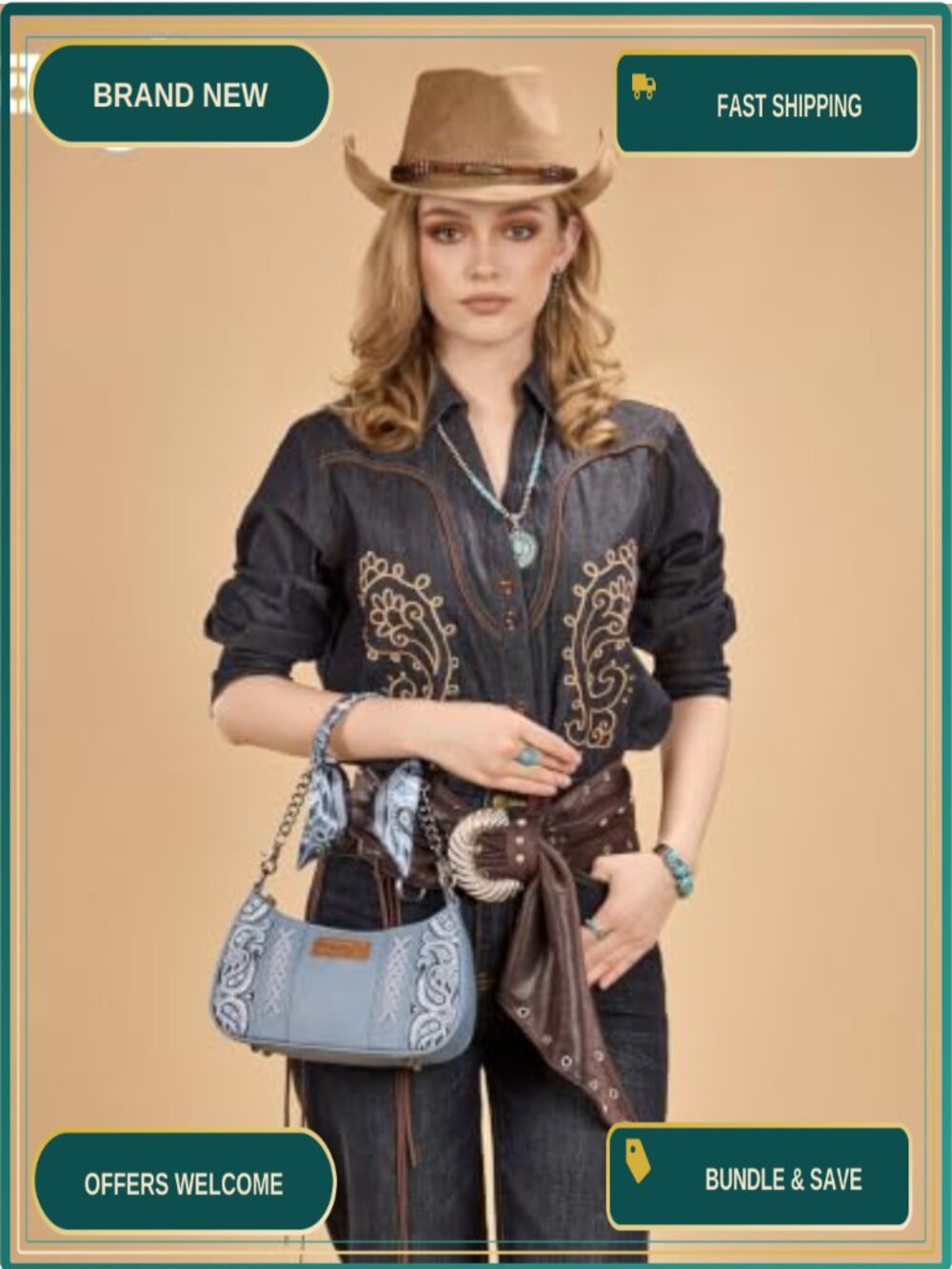 Western Paisley Hobo Shoulder Bag Bandana Handle Crossbody - Picture 5 of 6